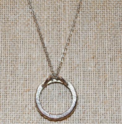 Antique Style Infinity Circle of Stones PENDANT (1" Diam.) on a Silver Tone Necklace Chain 17" L