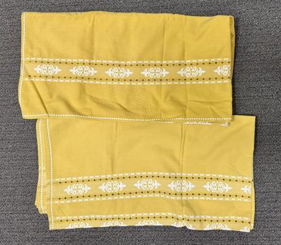 2 Golden Yellow & Cream Patterned Heavy Cotton Tablecloths 58 x 56 inches