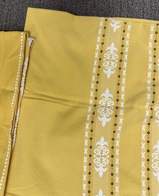 2 Golden Yellow & Cream Patterned Heavy Cotton Tablecloths 58 x 56 inches