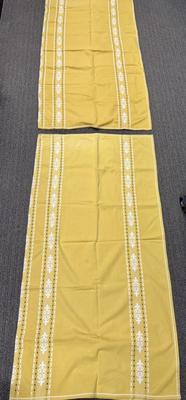 2 Golden Yellow & Cream Patterned Heavy Cotton Tablecloths 58 x 56 inches