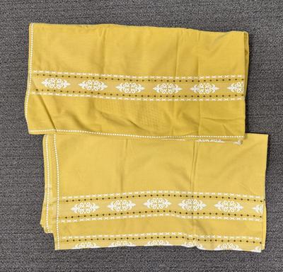 2 Golden Yellow & Cream Patterned Heavy Cotton Tablecloths 58 x 56 inches