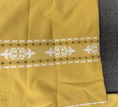 2 Golden Yellow & Cream Patterned Heavy Cotton Tablecloths 58 x 56 inches