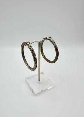 Sterling Jewelry - Charles Krypell designer - Ivy Collection 2" hoops