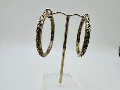 Sterling Jewelry - Charles Krypell designer - Ivy Collection 2" hoops