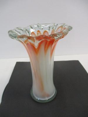 Vintage Swirled Glass Vase Mid Century Orange & White Art Glass Hand Blown