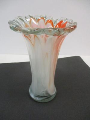 Vintage Swirled Glass Vase Mid Century Orange & White Art Glass Hand Blown