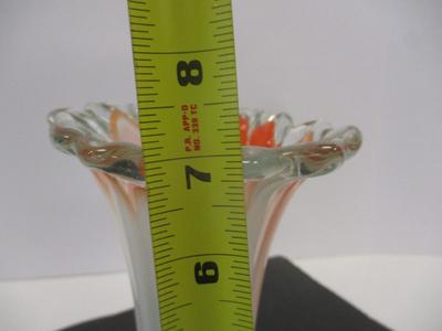 Vintage Swirled Glass Vase Mid Century Orange & White Art Glass Hand Blown