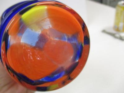 Vintage Swirled Glass Vase Mid Century Orange & White Art Glass Hand Blown