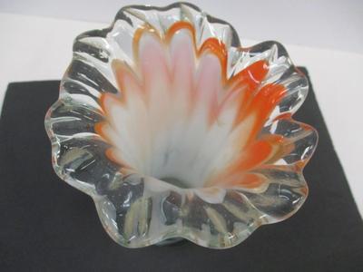 Vintage Swirled Glass Vase Mid Century Orange & White Art Glass Hand Blown