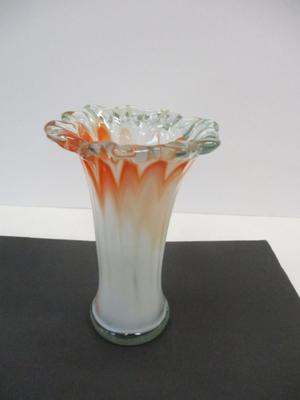 Vintage Swirled Glass Vase Mid Century Orange & White Art Glass Hand Blown