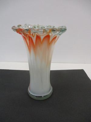 Vintage Swirled Glass Vase Mid Century Orange & White Art Glass Hand Blown