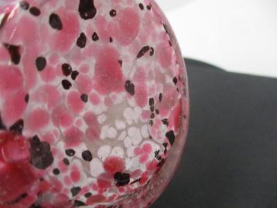Vintage Hand Blown Spatter Pink White Burgundy Art Glass Flower Vase Ruffle
