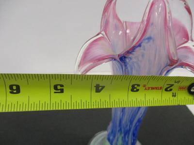 Hand Blown Pink Blue & Green Swirl Flower Petal Shape Vase Art Glass