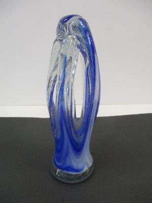 Art Glass Sculpture MCM Deco Blue & White Swirled Hand Blown Design