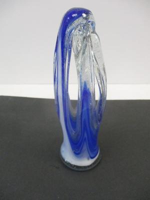 Art Glass Sculpture MCM Deco Blue & White Swirled Hand Blown Design