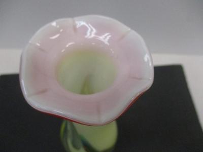 Vintage Chinese Dalian Glass Company ‘Snowflakes’ Vase Crimped Ruffled Top