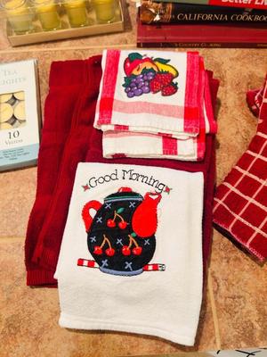 COOKBOOKS, CANDLES, AND DISH TOWELS