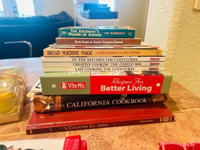 COOKBOOKS, CANDLES, AND DISH TOWELS