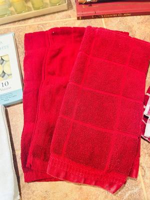 COOKBOOKS, CANDLES, AND DISH TOWELS