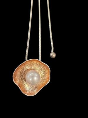 Adjustable Sterling Pearl Necklace in a Rose Tone Pendant