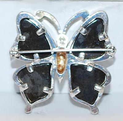 VINTAGE BUTTERFLY BROOCH (1¾" x 1¾") with Black "SLATE" Inserts on a Silver Tone Setting