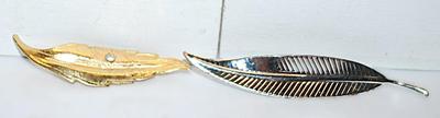 Set of 2 Silver & Gold Colored FROND BROOCHES (3" to 2¼") with Stems