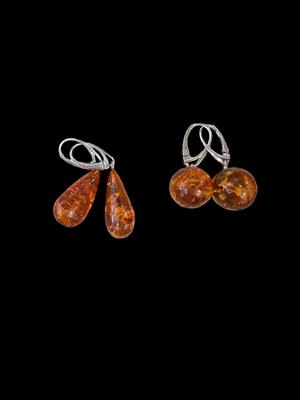 Amber and Sterling Earrings, 2 Pairs