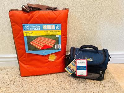 ALL WEATHER BLANKET AND CALIFORNIA INNOVATIONS INSULATED LUNCH BOX
