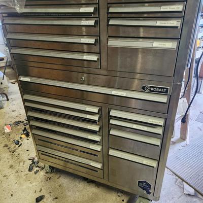 Large Kobalt Stainless Steel Tool Cabinet Chest w Electric Power outlets w keys