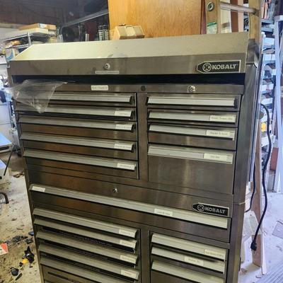Large Kobalt Stainless Steel Tool Cabinet Chest w Electric Power outlets w keys