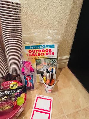 DISPOSABLE CUPS, PLATES, BOWLS, AND NAME TAGS