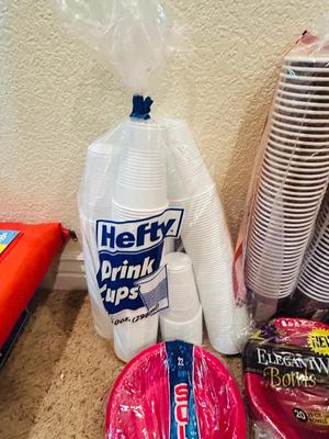 DISPOSABLE CUPS, PLATES, BOWLS, AND NAME TAGS