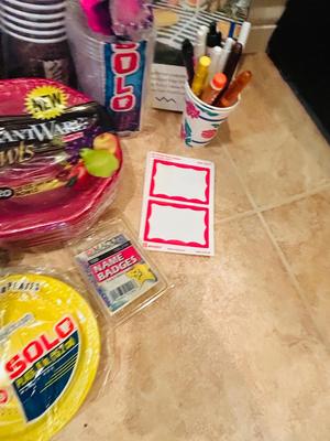 DISPOSABLE CUPS, PLATES, BOWLS, AND NAME TAGS