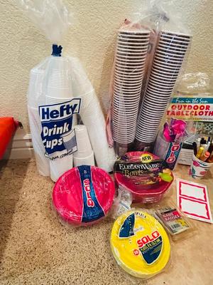 DISPOSABLE CUPS, PLATES, BOWLS, AND NAME TAGS