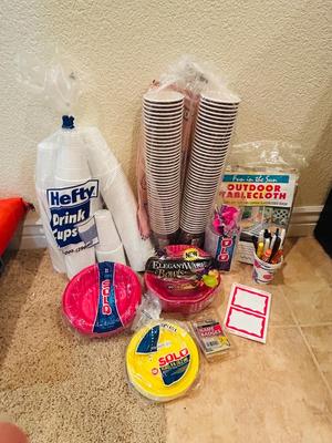 DISPOSABLE CUPS, PLATES, BOWLS, AND NAME TAGS