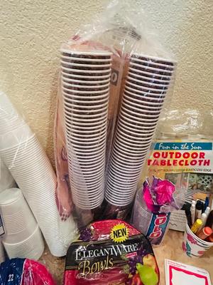 DISPOSABLE CUPS, PLATES, BOWLS, AND NAME TAGS