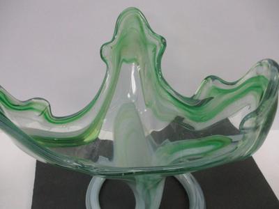 Vintage Hand Blown Green To Clear Flowering Spiral Art Glass