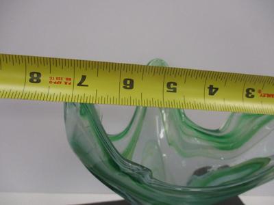 Vintage Hand Blown Green To Clear Flowering Spiral Art Glass