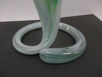 Vintage Hand Blown Green To Clear Flowering Spiral Art Glass