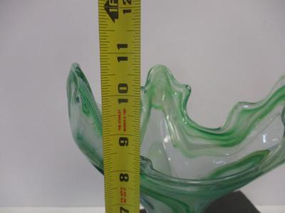 Vintage Hand Blown Green To Clear Flowering Spiral Art Glass