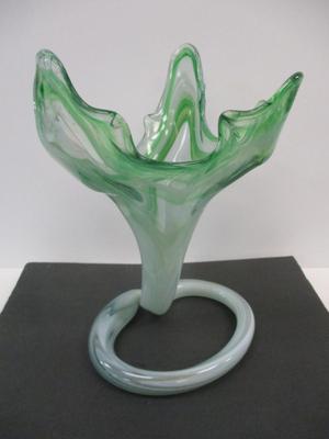 Vintage Hand Blown Green To Clear Flowering Spiral Art Glass
