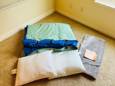 FULL SIZED DOWN FILLED COMFORTER 40 X 58 CHENILLE THROW & PILLOWS.