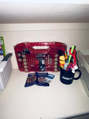 NIFTY BATTERY DADDY WITH BATTERIES, FILE HOLDER, STORAGE BASKET AND PUZZLE BOOLS WITH PENS AND PENCILS