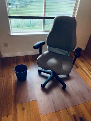 DESK CHAIR WITH LUMBAR CUSHION AND FLOOR PROTECTIVE FLOOR MAT