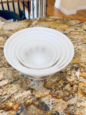 FEDERAL GLASS NESTING BOWLS AND A UNIQUE SYRUP DISPENSER