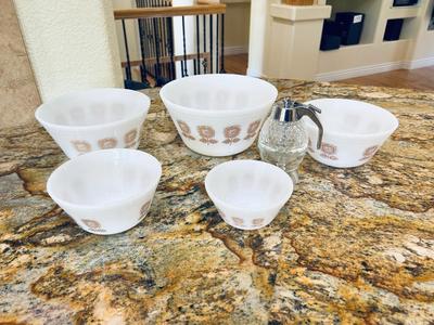 FEDERAL GLASS NESTING BOWLS AND A UNIQUE SYRUP DISPENSER