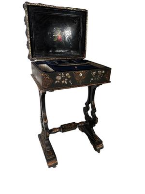 Furniture - Antique Paper Mache - Sewing Cabinet with Mother of Pearl Inlay