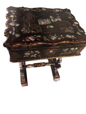 Furniture - Antique Paper Mache - Sewing Cabinet with Mother of Pearl Inlay