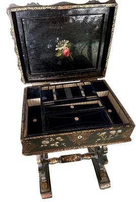 Furniture - Antique Paper Mache - Sewing Cabinet with Mother of Pearl Inlay