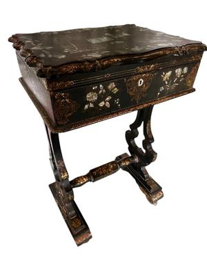 Furniture - Antique Paper Mache - Sewing Cabinet with Mother of Pearl Inlay
